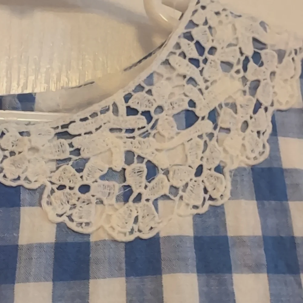 OshKosh Blue & White Check Dress Size 5T. Lace trim